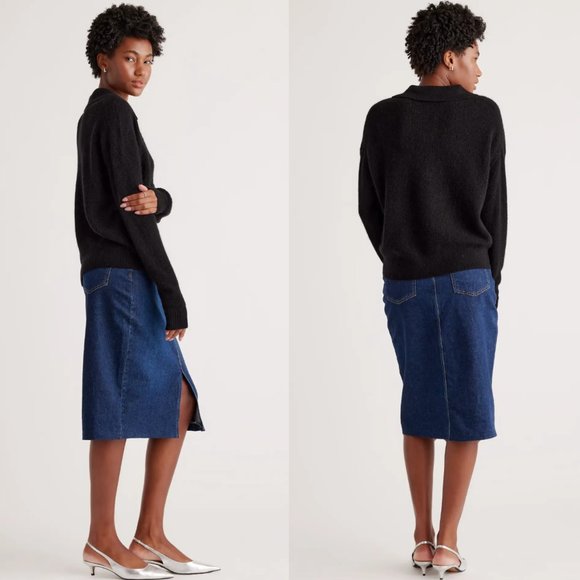 Quince | NEW Baby Alpaca-Wool Waffle Stitch Polo Sweater in Black Size XL - Picture 2 of 11